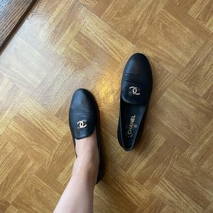 Black chanel loafers